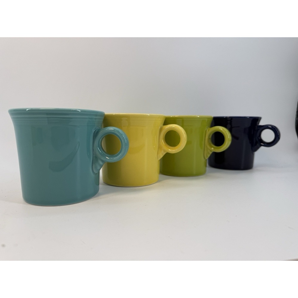 Fiesta Coffee Mug Set of 4 Multicolor Teal Yellow Green Navy Ceramic Ring Handle